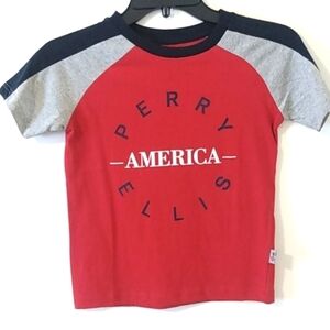 PERRY ELLIS AMERICA RED WHITE BLUE SHORT SLEEVE TEE SHIRT BOYS SIZE 5/6  NWOT